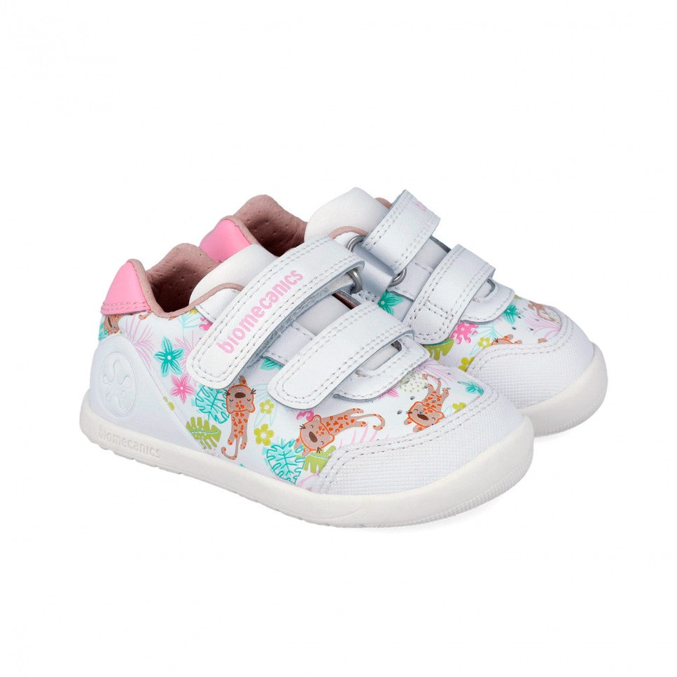 Biomecanics gyerekcipő lányoknak BAREFOOT 19-26 Napa Blanco leopárdmintával Fő kép