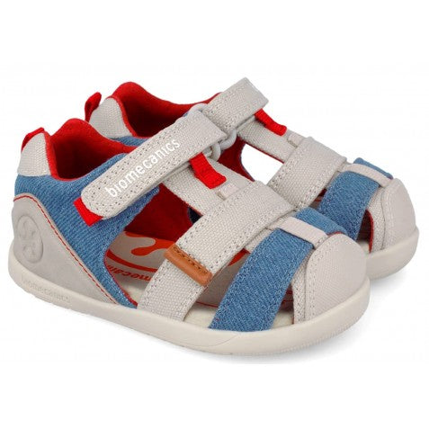 Biomecanics mezítlábas fiú vászon szandál 19-26 Pique Beige Y Azul Fő kép