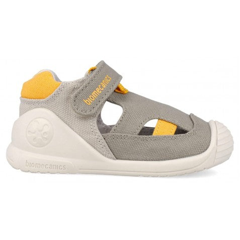 Biomecanics Barefoot First Steps vászon szandál fiúknak, 18-24 Pique Bézs és Sárga