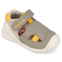 Biomecanics Barefoot First Steps vászon szandál fiúknak, 18-24 Pique Bézs és Sárga