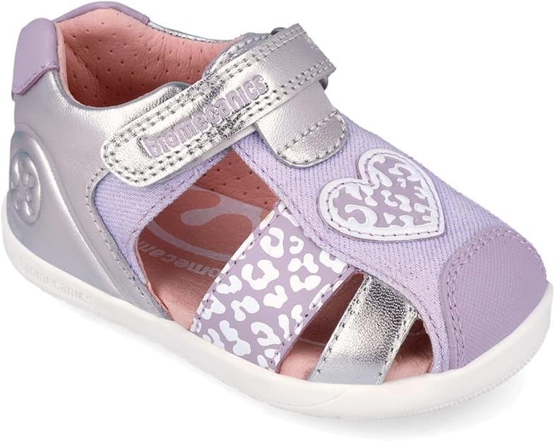 Biomecanics szandál lányoknak Barefoot Első Lépések 19-26 Metalcris Platino és Lila szívekkel