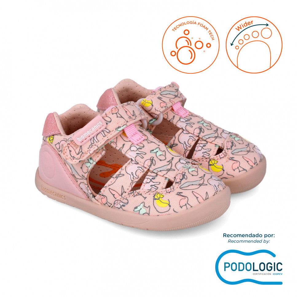 Biomecanics sandale fete din panza Primii Pasi 19-22 Pique Rosa Fő kép