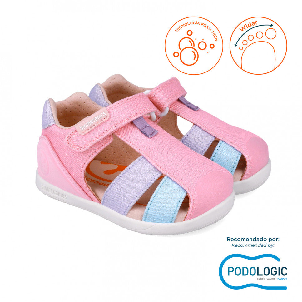 Biomecanics sandale fete din panza Primii Pasi 24-26 Lurex Lila