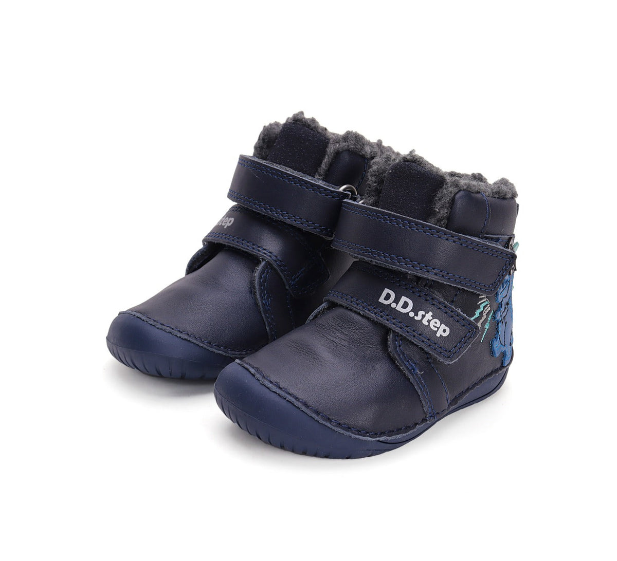 D.D.Step ghete baieti Barefoot imblanite 20-25 Royal Blue cu dino Fő kép