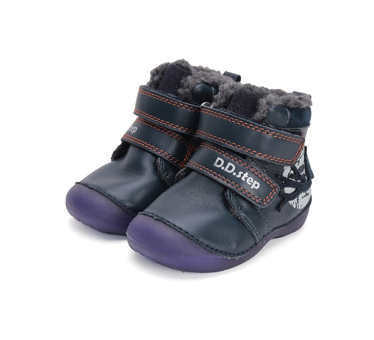D.D.Step ghete baieti Primii pasi imblanite fluorescenti 19-24 Royal Blue cu bufnita