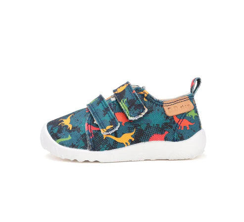 D.D.Step pantofi baieti Barefoot de interior 26-31 Bermuda Blue cu dino
