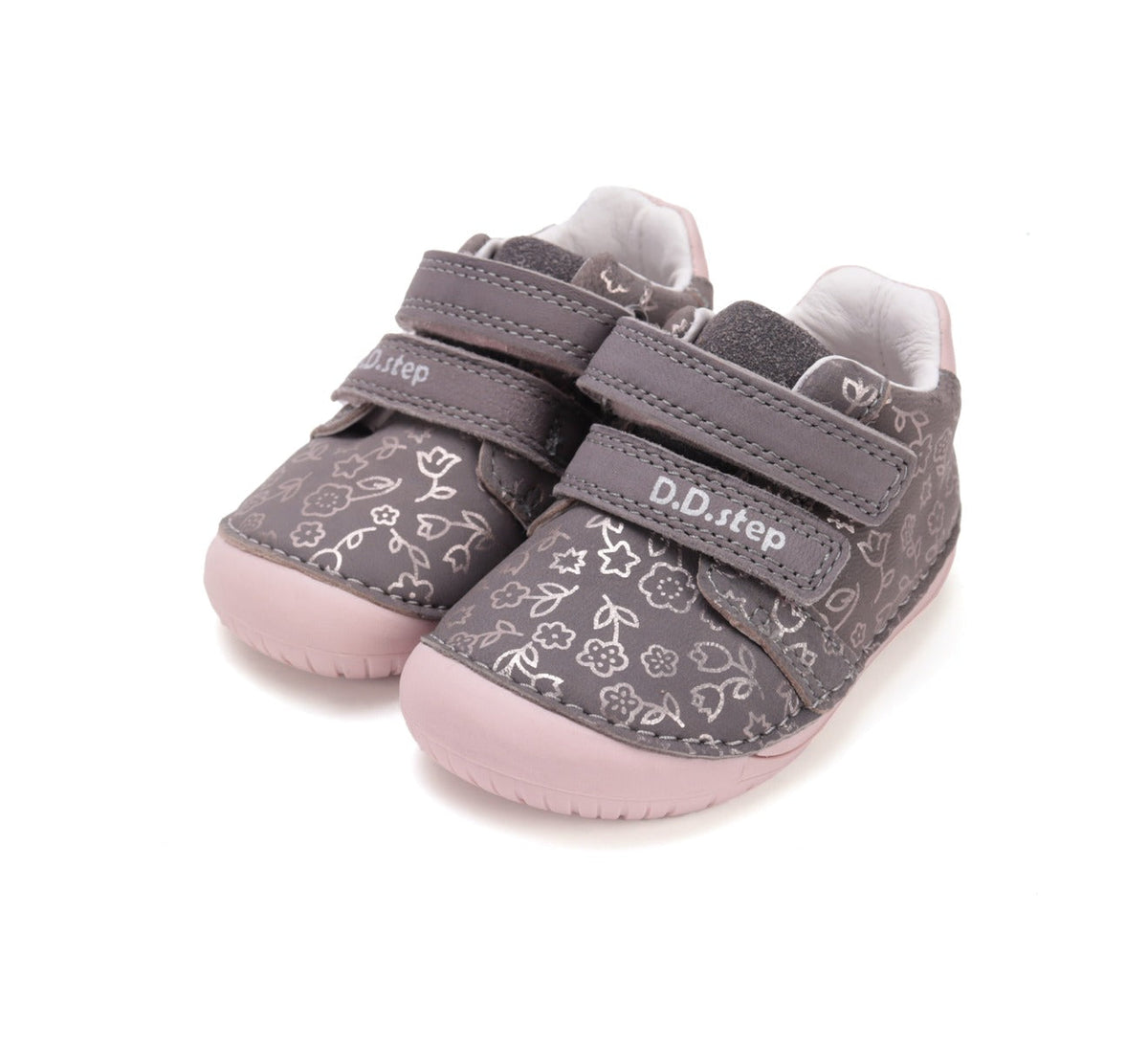 D.D.Step pantofi fete Barefoot 20-25, Dark Grey cu floricele Fő kép