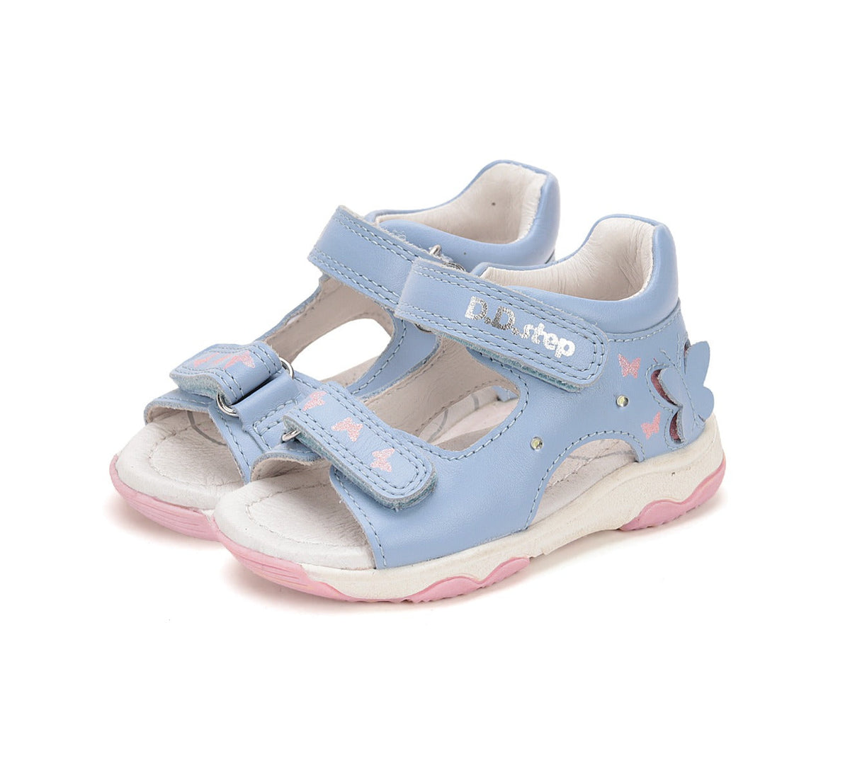 D.D.Step sandale fetite cu LED 20-25 Sky Blue cu fluturasi Fő kép