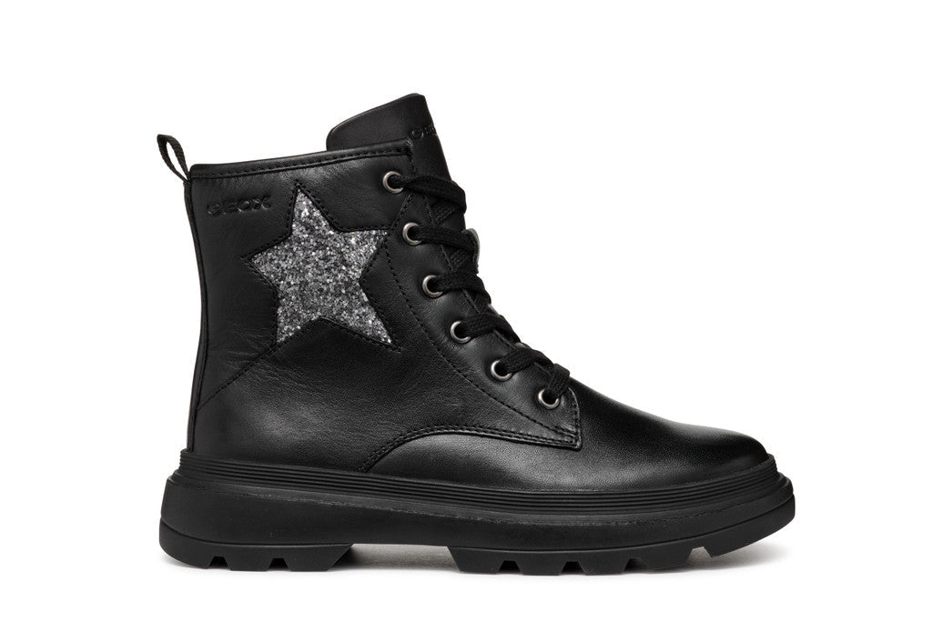 Geox bocanci fete 36-37 Black /Dark Silver cu stea