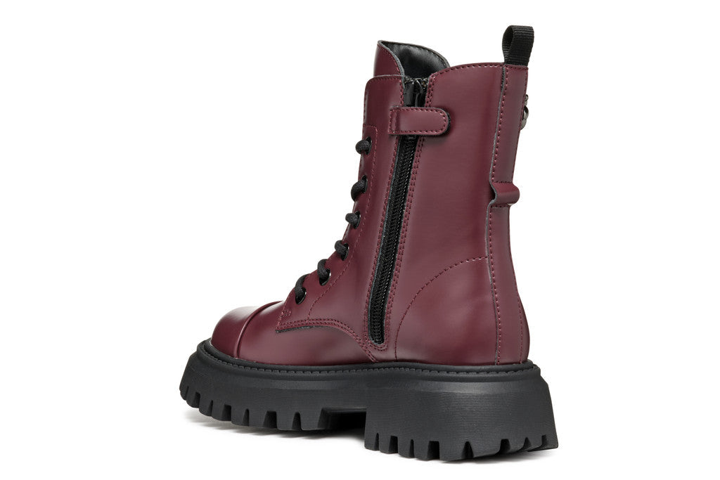 Geox bocanci fete cu siret si fermoar 31-35 Dark Burgundy