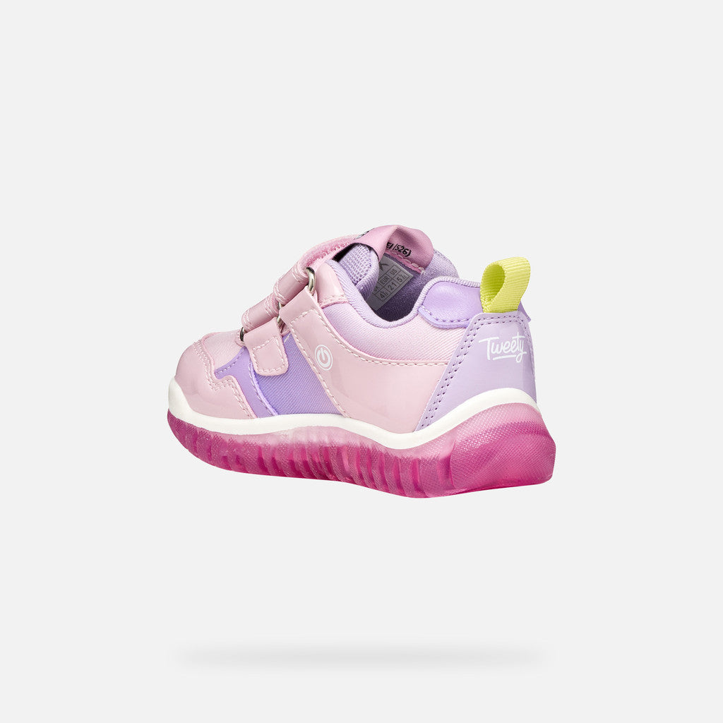 Geox lány sportcipő LED Lightyloo 21-27 Lilac csőrike mintával