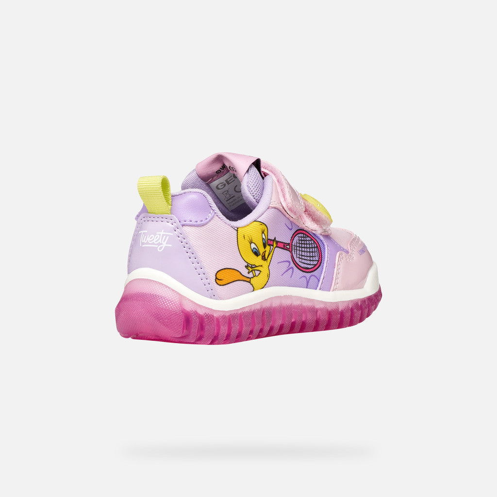 Geox lány sportcipő LED Lightyloo 21-27 Lilac csőrike mintával