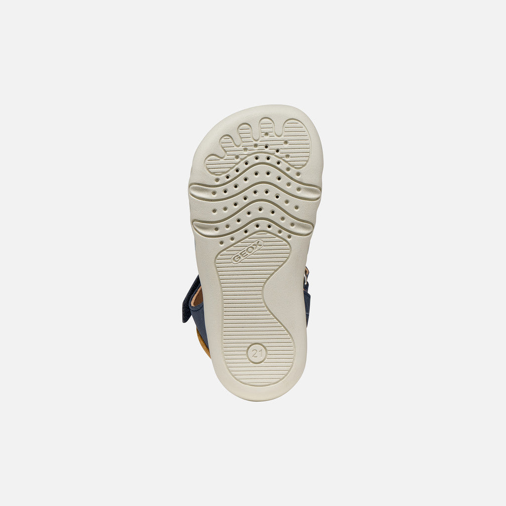 Geox Barefoot Steppieup Baby szandál fiúknak, 20-27-es méret, tengerkék/okkersárga