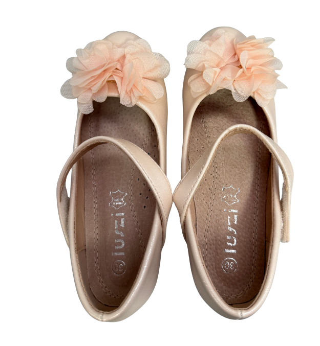 Luszi balerina lány cipő pánttal és virágokkal 30-36 Pink