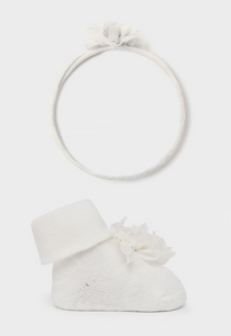 Mayoral set fete bentita si sosete cu flori  0-18 luni Off-white