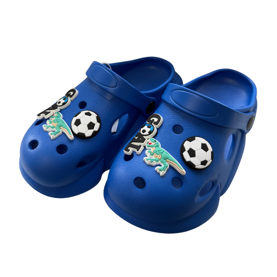 Fiú klumpa papucs, Super Cool, 30-35-ös méret, világoskék színben, dinoszaurusz és labda mintával