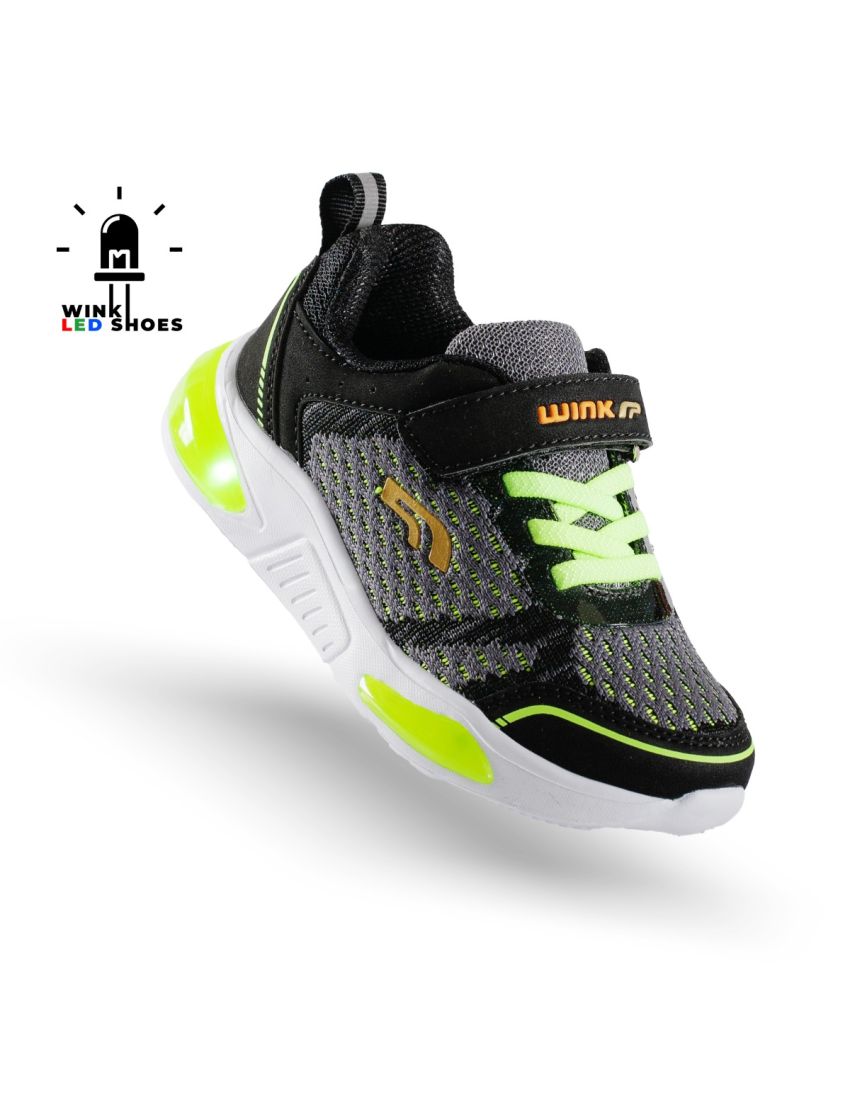 Wink pantofi baieti sport cu LED 23-35, Black&Green Fő kép
